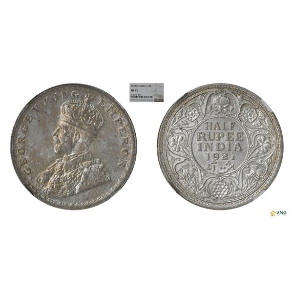 George V, 1921C, 1/2Rupees, NGC MS63