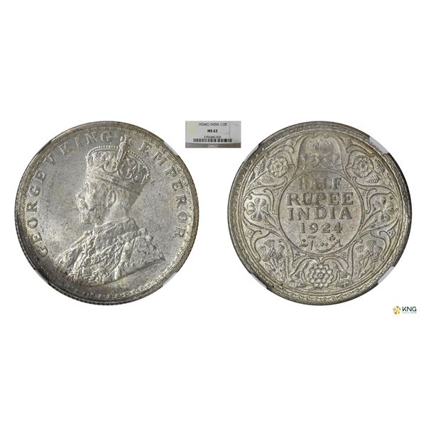 George V 1924C, 1/2Rupees, NCG MS63