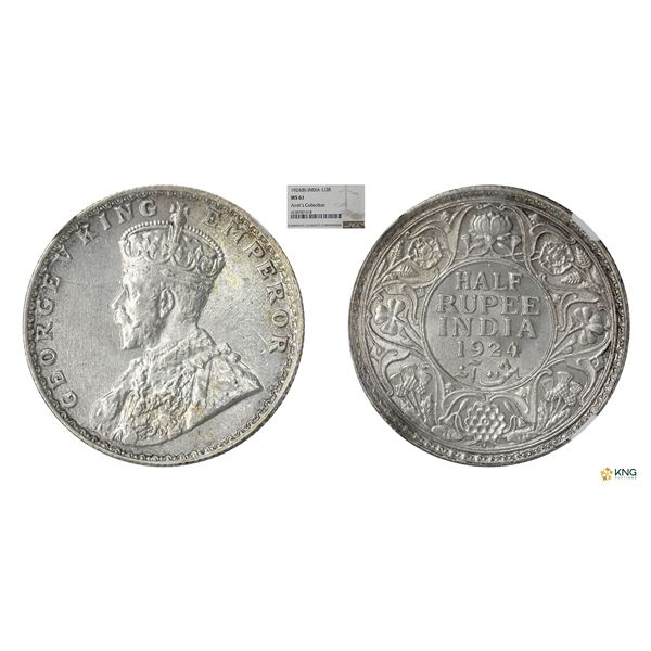 George V, 1924B, 1/2Rupees,NGC MS61