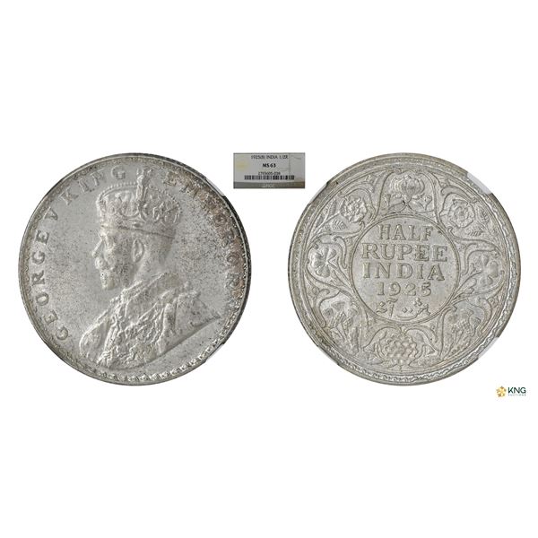 George V, 1925B, 1/2Rupees, NGC MS63