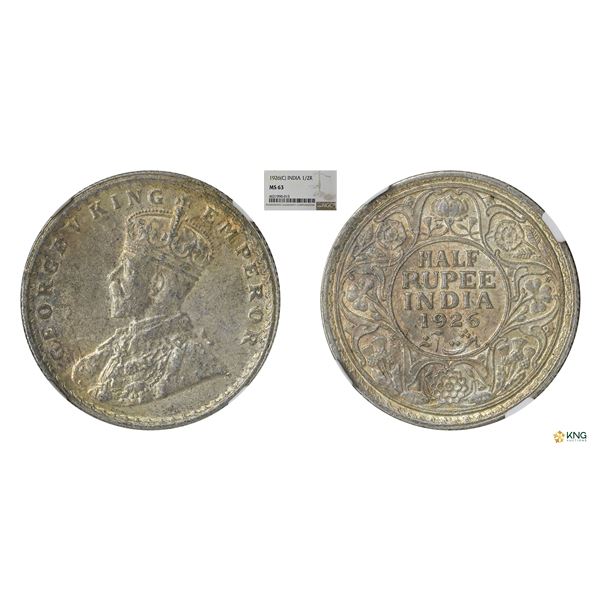 George V, 1926C, 1/2 Rupee, NGC MS 63