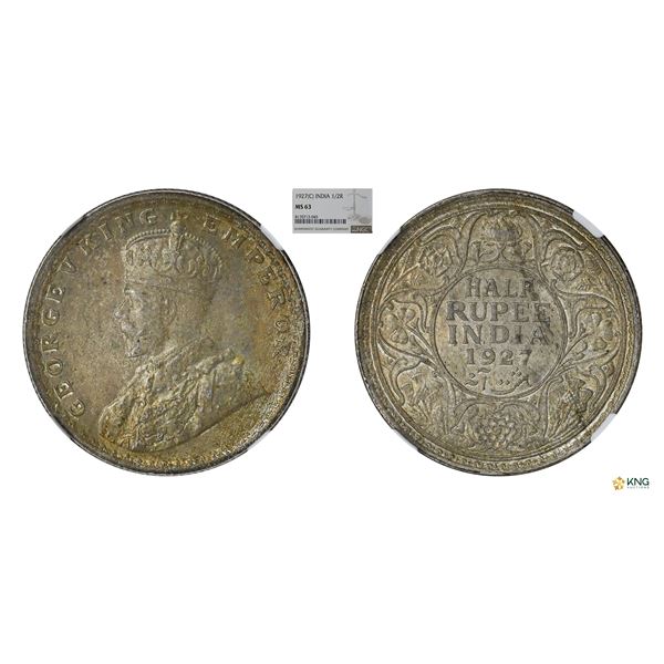 George V, 1927C, 1/2 Rupee, NGC MS 63, Rare