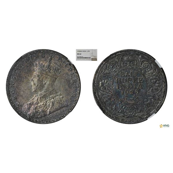 George V, 1928C, 1/2 Rupee, NGC MS 62