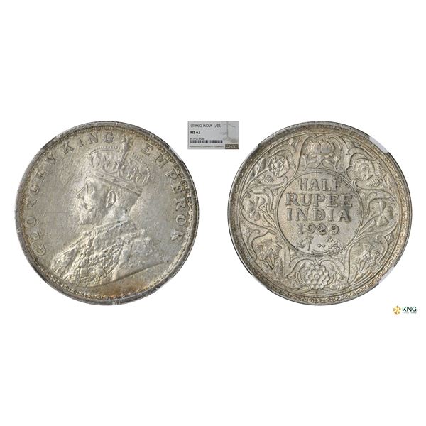 George V, 1929C, 1/2 Rupee, NGC MS 62