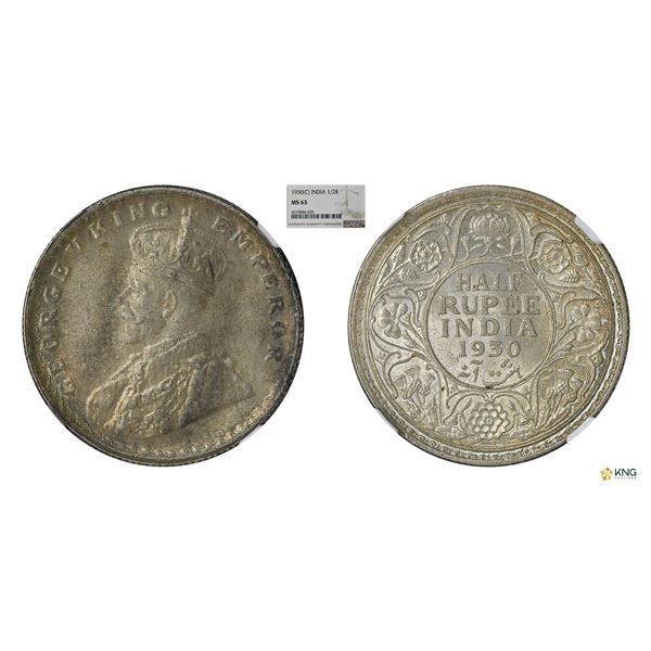 George V, 1930C, 1/2 Rupee, NGC MS 63