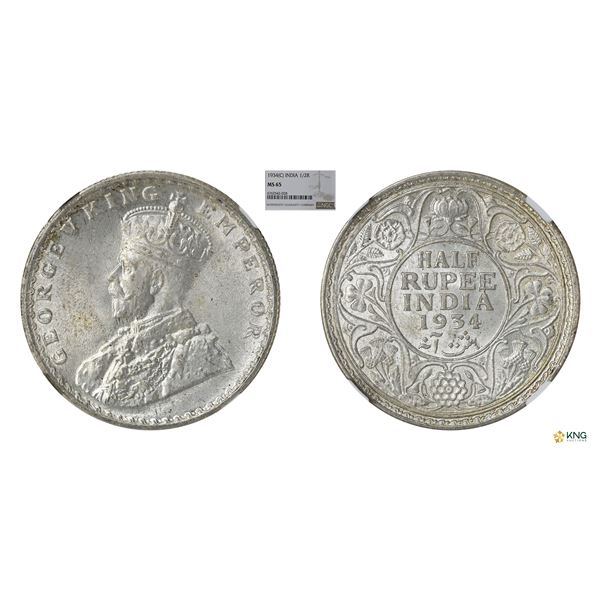 George V, 1934C, 1/2 Rupee, NGC MS 65, High Grade.