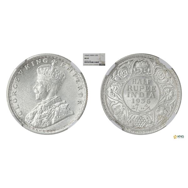 George V, 1936C, 1/2Rupees, MS65