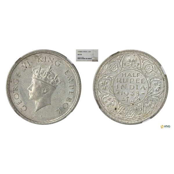 George VI, 1938B, 1/2Rupees, NGC AU55, Scarce