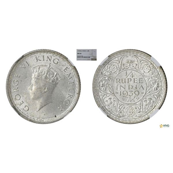 George VI, 1939C, 1/4 Rupee, NGC MS 64