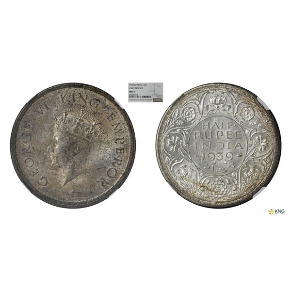 George VI, 1939C, 1/2Rupees, Young head, NGC MS64, Scarce