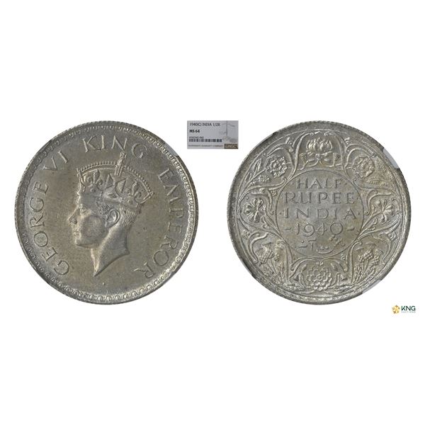 George VI, 1940C, 1/2Rupee, NGC MS64