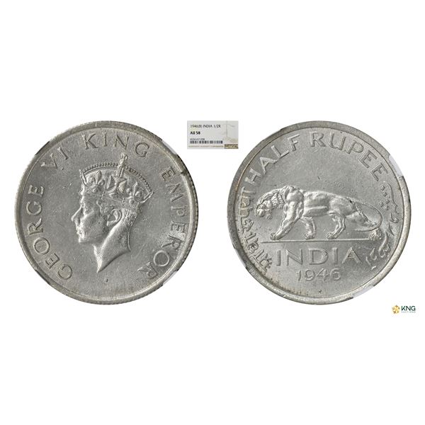 George VI, 1946B, 1/2Rupee, NGC AU58