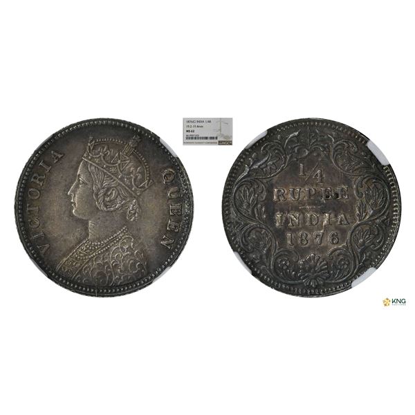 Victoria Queen, 1876C, 1/4 Rupee, NGC MS62