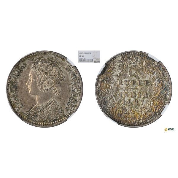Victoria Empress, 1/4 Rupee, 1887B, NGC AU 58