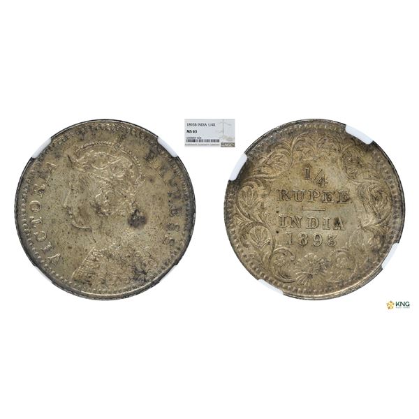 Victoria Empress, 1/4Rupee, 1893(C), NGC MS 63 | Incorrectly marked as B