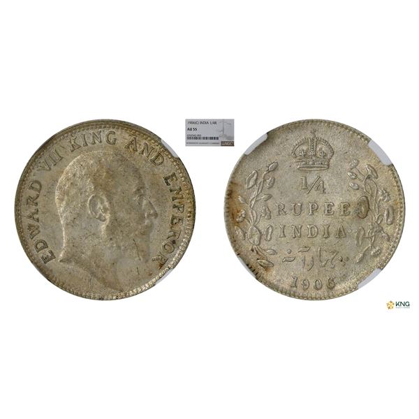 Edward VII, 1906(C), 1/4 Rupees , AU55