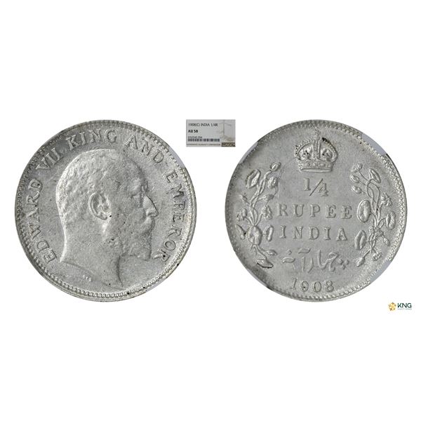 Edward VII, 1908(C), 1/4 Rupee, NGC AU58