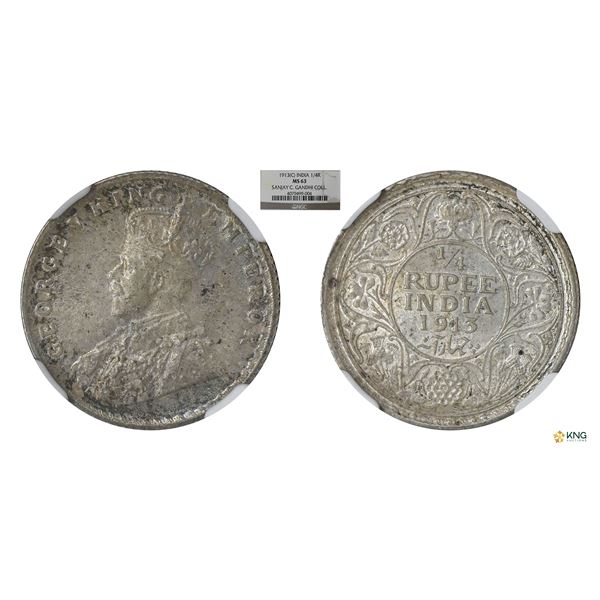George V, 1913(C), 1/4 Rupee, NGC MS 63, Rare
