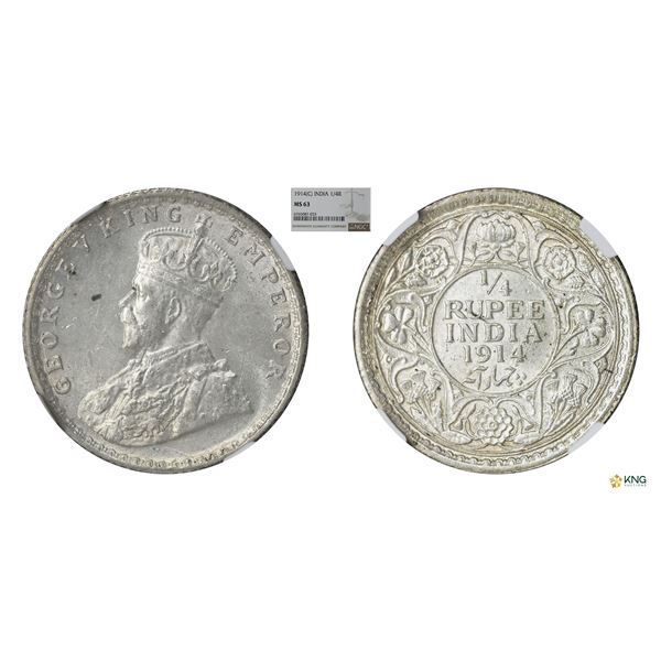 George V, 1914C, 1/4Rupee, NGC MS 63, Rare