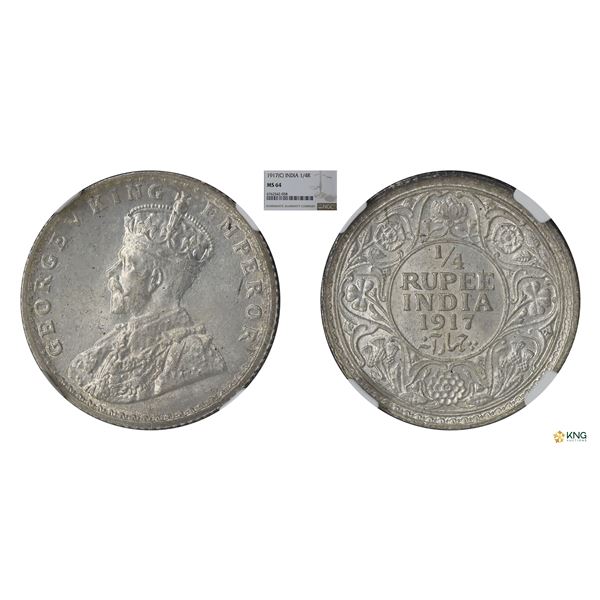 George V, 1917C, 1/4Rupee, NGC MS 64