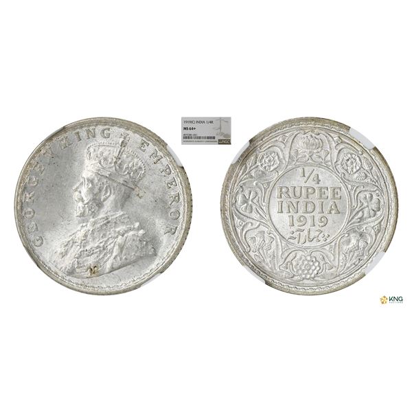 George V, 1919 (C), 1/4Rupee, NGC MS64+