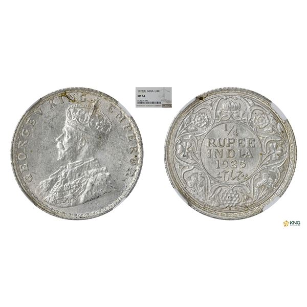 George V, 1925B, 1/4Rupees, NGC MS 64, Scarce