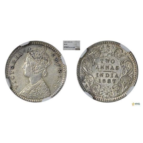 Victoria Empress, 2 Annas, 1887C, NGC MS 62