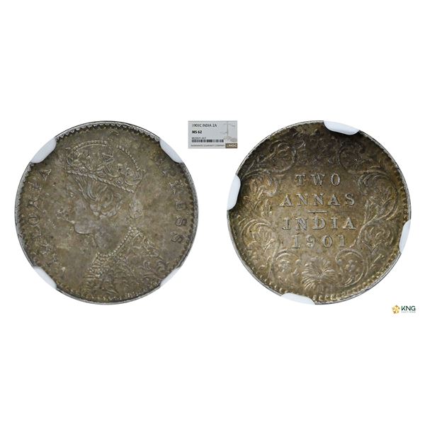 Victoria Empress, 2 Annas, 1901C, NGC MS62