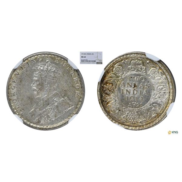 George V, 1914C, 2Annas, NGC MS64, Scarce