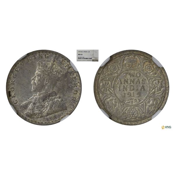George V, 1915C, 2Annas, NGC MS63, Rare