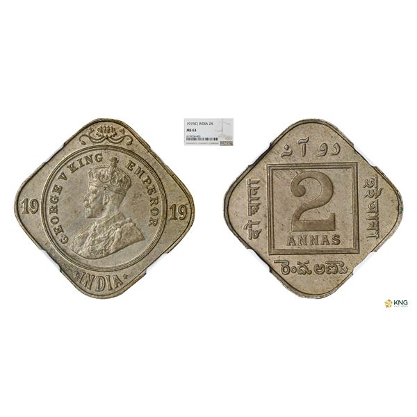 George V, 1919 (C), 2Anna, NGC MS 63