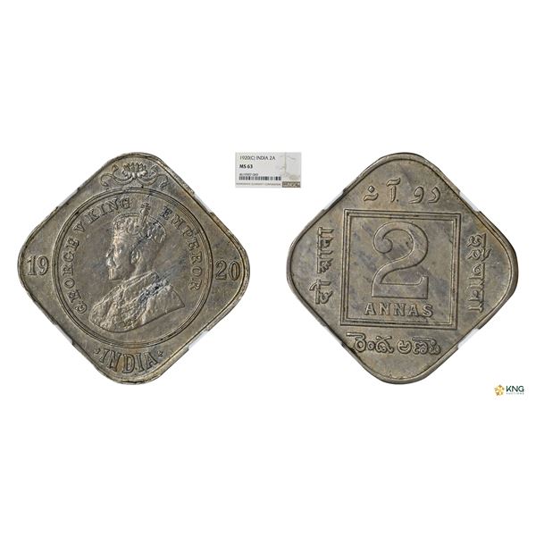 George V, 2Anna, 1920 (C), NGC MS 63