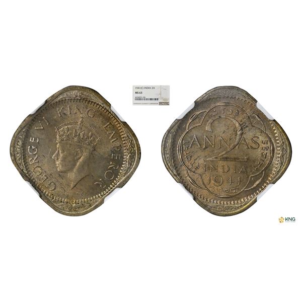 George VI, 2Anna, 1941(C), NGC MS 63