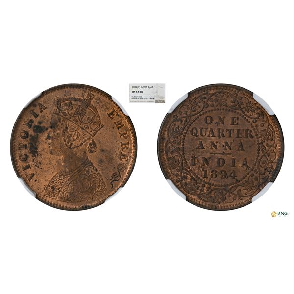 Victoria Empress, 1894(C), 1/4Anna, MS62RB