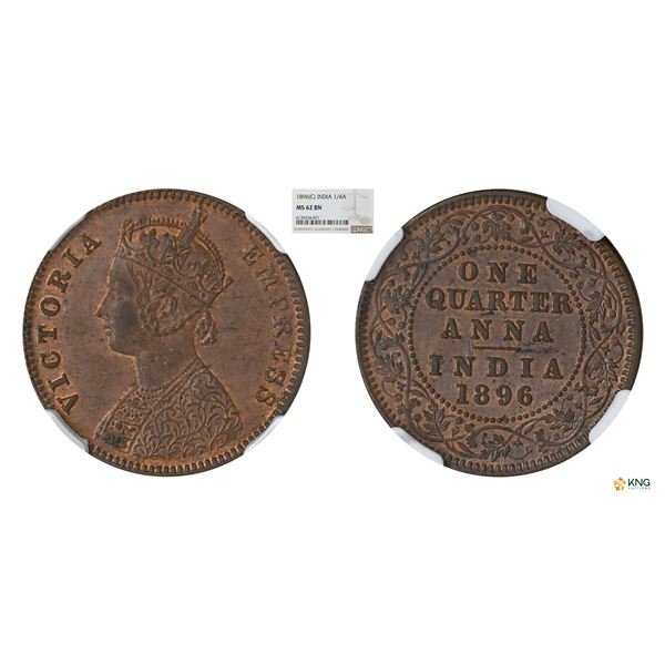 Victoria Empress, 1896(C), 1/4Anna, NGC MS 62BN