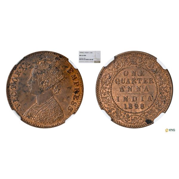 Victoria Empress, 1898(C), 1/4Anna, NGC MS 63BN