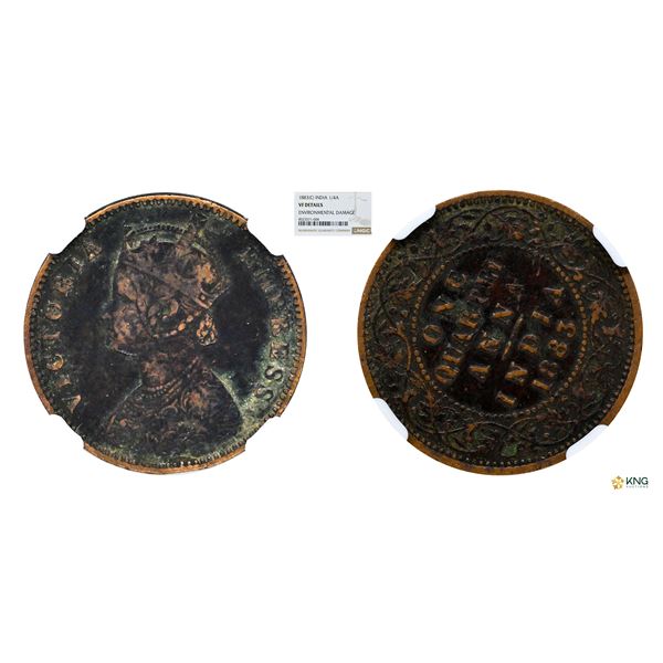 Victoria Empress, 1883(C), 1/4Anna, approx. 9 o'clock Rotated, NGC VF Details, Rare
