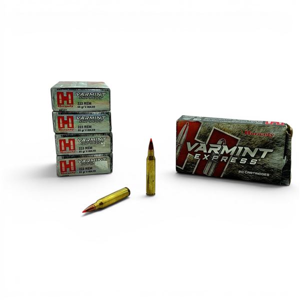 Hornady Varmint Express, 223 Rem, 55 Grain V-Max Ammunition, 94 Rounds