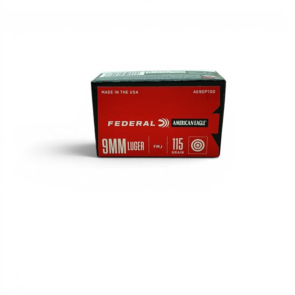 Federal American Eagle 9mm 115 Grain FMJ Ammunition, 100 Rounds