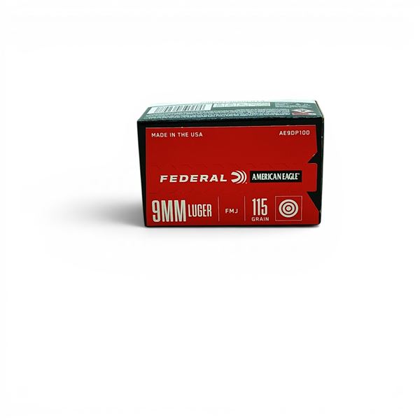Federal American Eagle 9mm 115 Grain, FMJ Ammunition, 100 Rounds