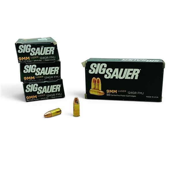 Sig Sauer 9mm 124 Grain, FMJ Ammunition, 200 Rounds