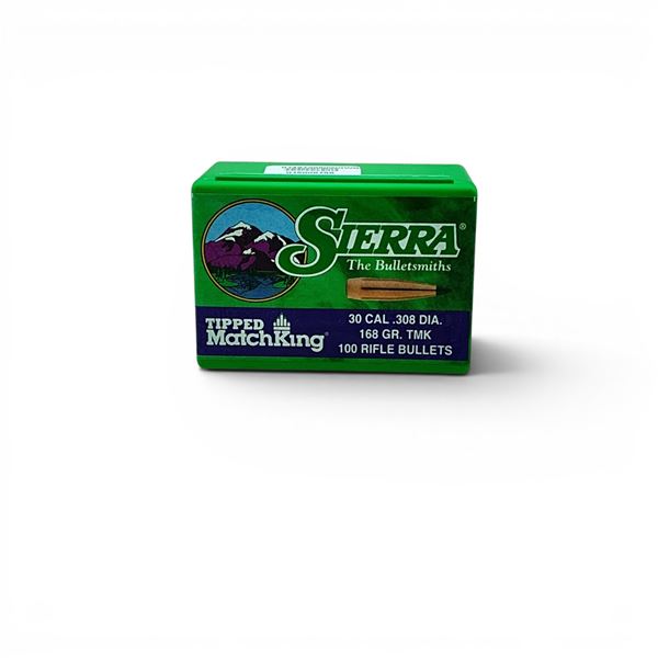 Sierra Tipped Matchking 30 cal (.308"), 168 Grain TMK Projectiles, 100 Qty