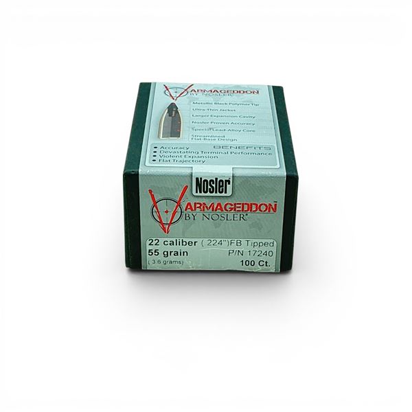Nosler Armageddon 22 Cal (.224"), 55 Grain  FB Tipped Projectiles, 100 QTY
