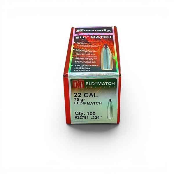 Hornady 22 Cal (.224"), 75 Grain ELD Match Projectiles, 100 QTY