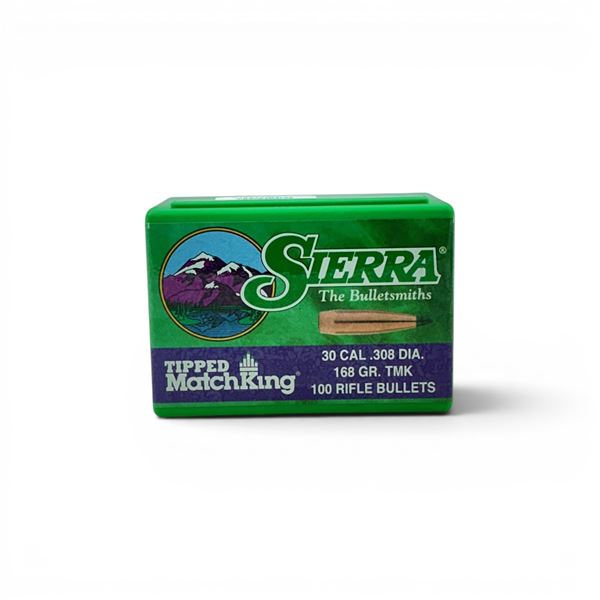 Sierra Tipped Matchking 30 Cal (.308"), 168 Grain TMK Projectiles, 100 QTY