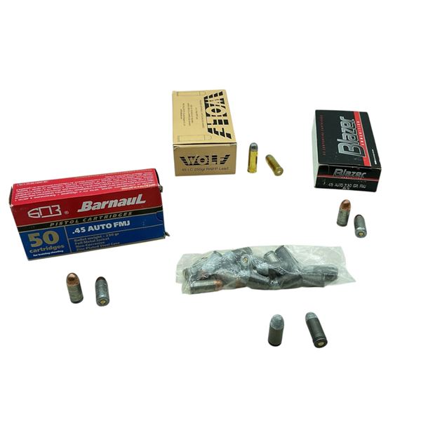 Assorted 45 Auto and 45 LC, Steel and Lead Ammunition, 133 Rounds
