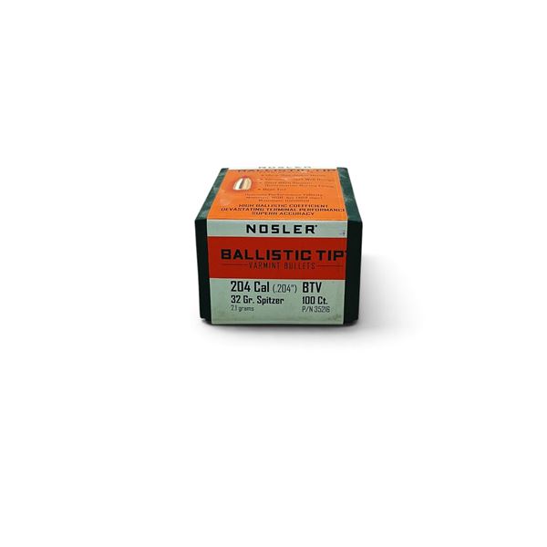 Nosler Ballistic Tip 204 Cal (.204"), 32 Grain BTV Projectiles, 100 QTY