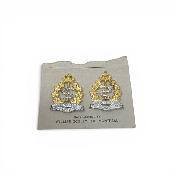 Unissued Royal Canadian Army Medical Corps Officer's Collar Budges of the King's Crown X 2