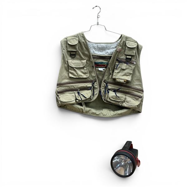 Lumilite Z-Lite Standing Flashlight and Bushline Outdoor Vest, Size Medium, Tan