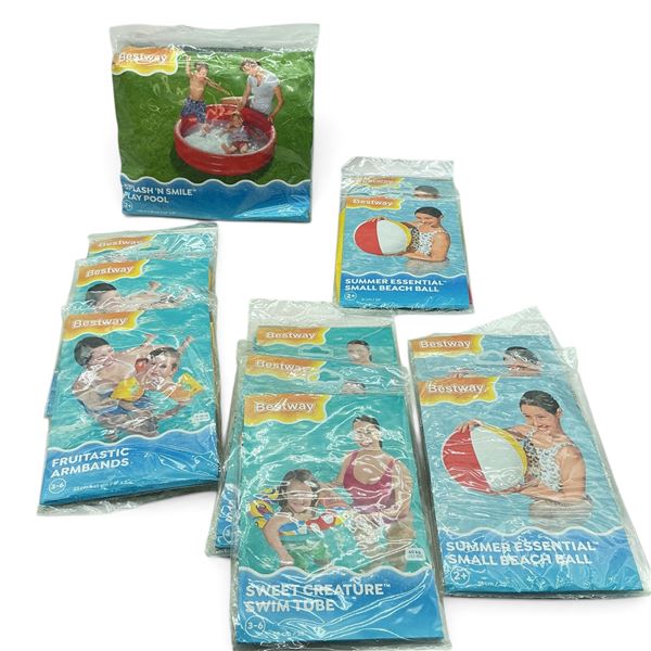 Bestway Armbands X 3, Splash 'N Smile Play Pool, Small Beach Ball X 4 and Sweet Creature Tube X 3
